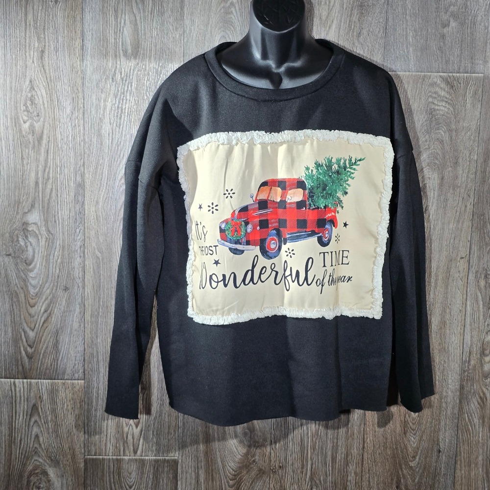 MISSLOOK It's The Most‎ Wonderful Time Of The Year Sweatshirt Black Women's XXL
